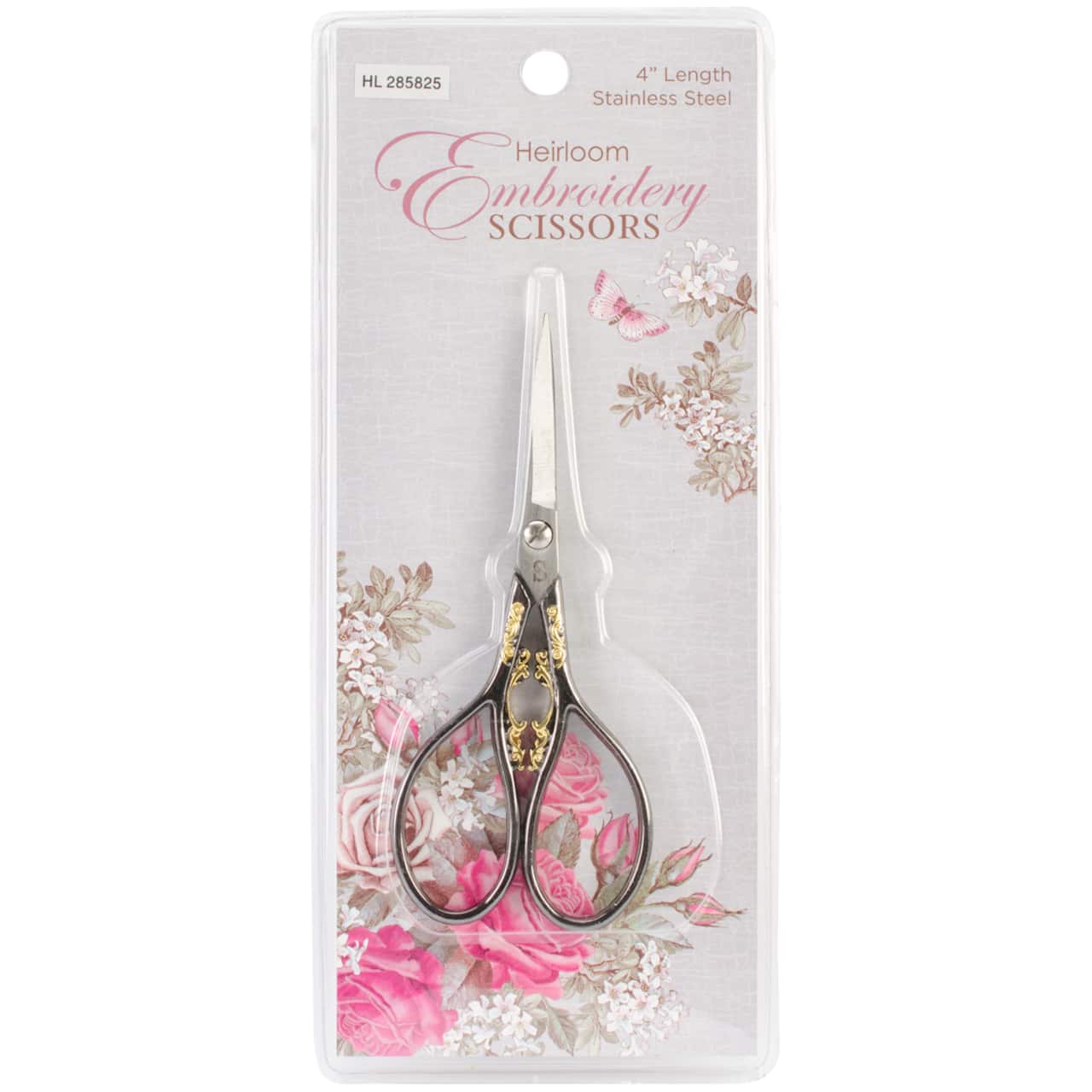 Sullivans 4" Gunmetal & Gold Heirloom Embroidery Scissors Teardrop Handle
